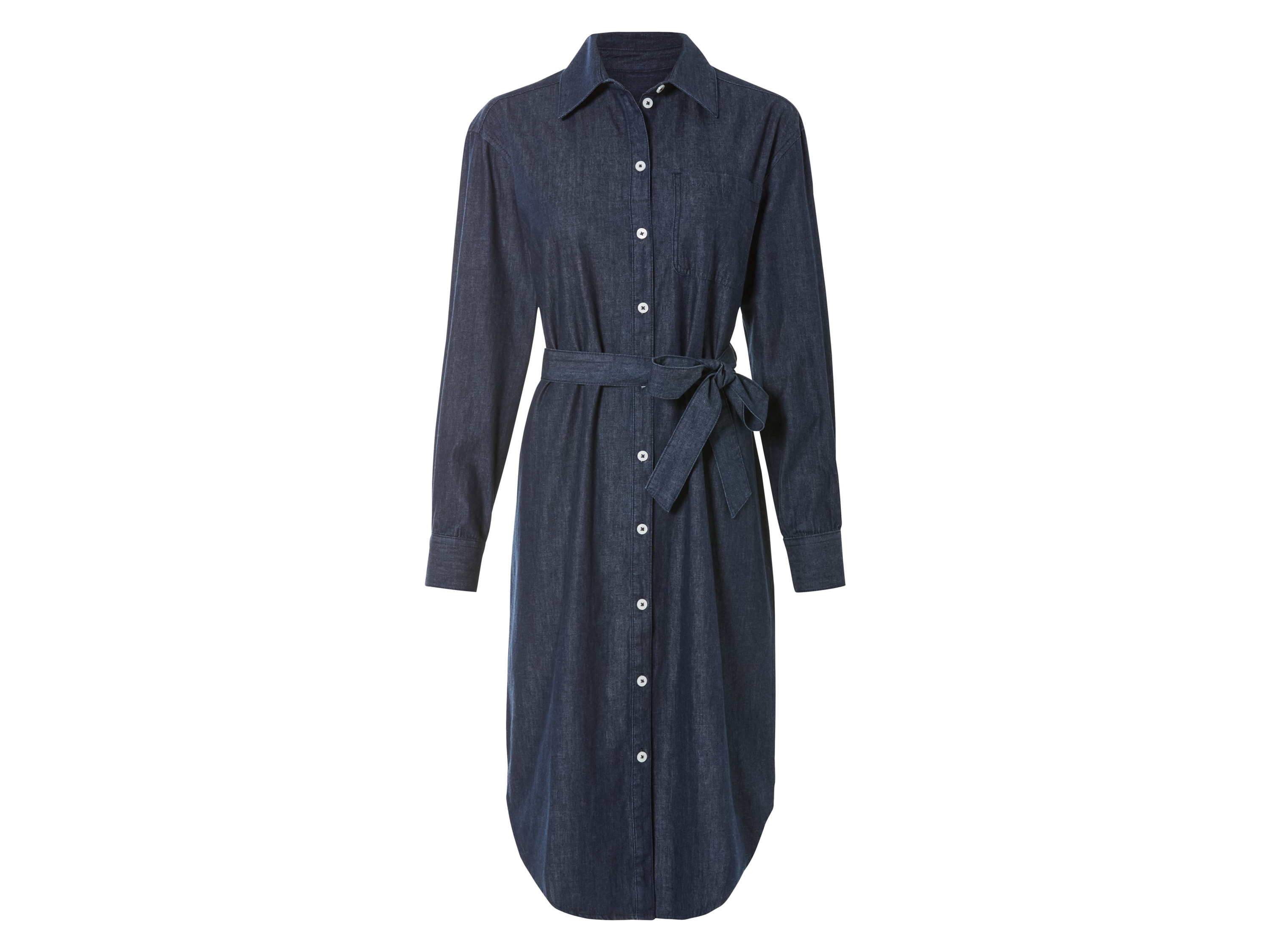 esmara® Damen Jeanskleid (Dunkelblau, 42)““ | aufgesetzte Brusttasche und abnehmbares Bindeband Schnitt: leger geschnitten