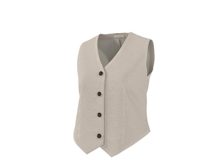 Damen-Leinenweste in Beige mit dunklen Knöpfen.