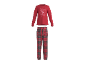 Roter Langarm-Pyjama mit karierter Hose, mit dem Text „Let's have breakfast“.