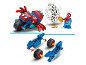 Spielzeugmotorrad im Spinnen-Design, Minifiguren und Bauanleitung.