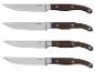 Set aus vier Steakmessern mit gezackten Klingen und braunen Griffen