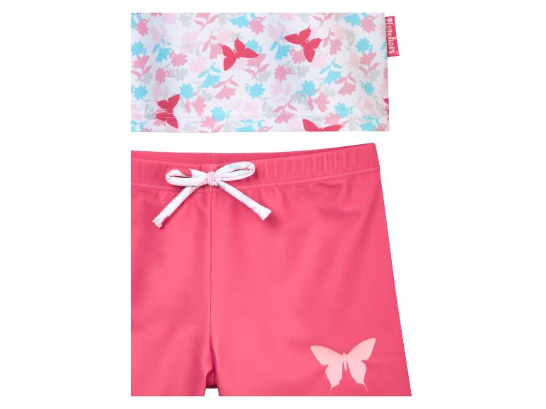 Playshoes Badeanzug, zweiteilig: Oberteil mit Schmetterlingen, rosa Hose.