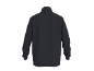 Rückenansicht eines schwarzen Sweatshirts mit Reißverschluss und Stehkragen.