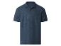 Dunkelblaues Kurzarm-Poloshirt mit Kragen und zwei Knöpfen.