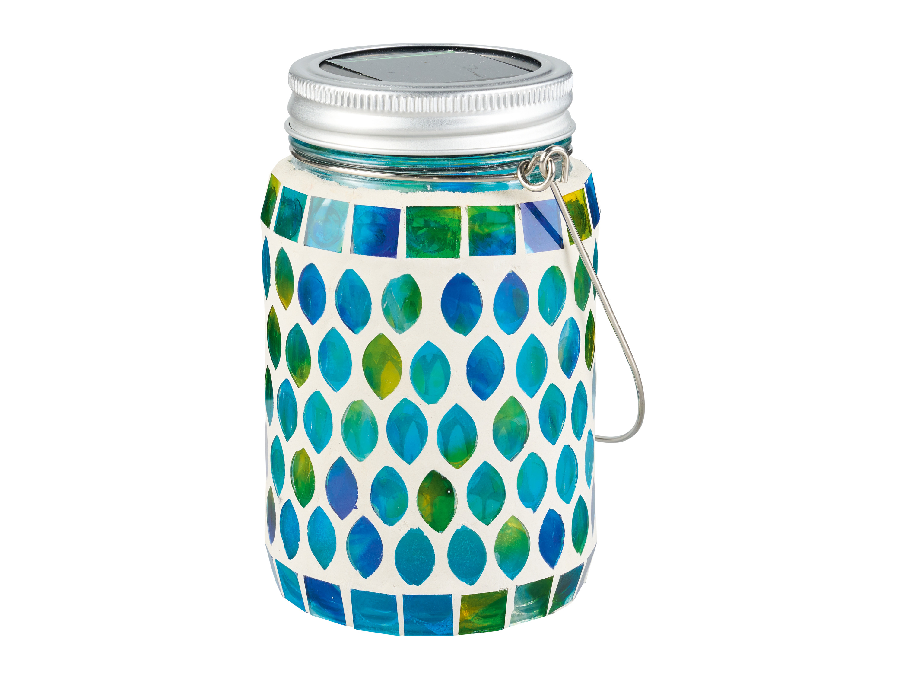 LIVARNO home Glas Solar bemalt oder Mosaik LED (Blau)““ | orange: Handbemalt Blau, rot: Mosaikverglasung Rot/gelb/grün