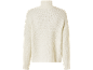 Cremefarbener Strickpullover mit Rollkragen und langen Ärmeln.