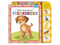 Ein Soundbuch für Babys mit Tierbildern, darunter ein Welpe, eine Katze, ein Entchen, ein Fohlen und ein Ziegenkind.