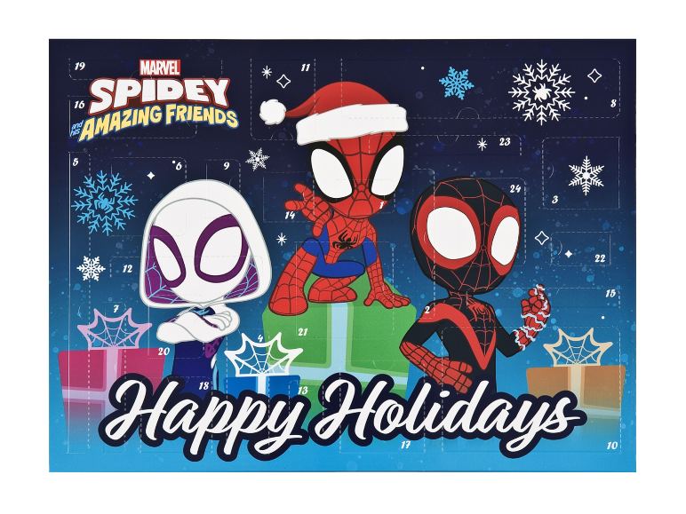 Spidey und Freunde Adventskalender mit Spider-Man, Ghost-Spider und Miles Morales.