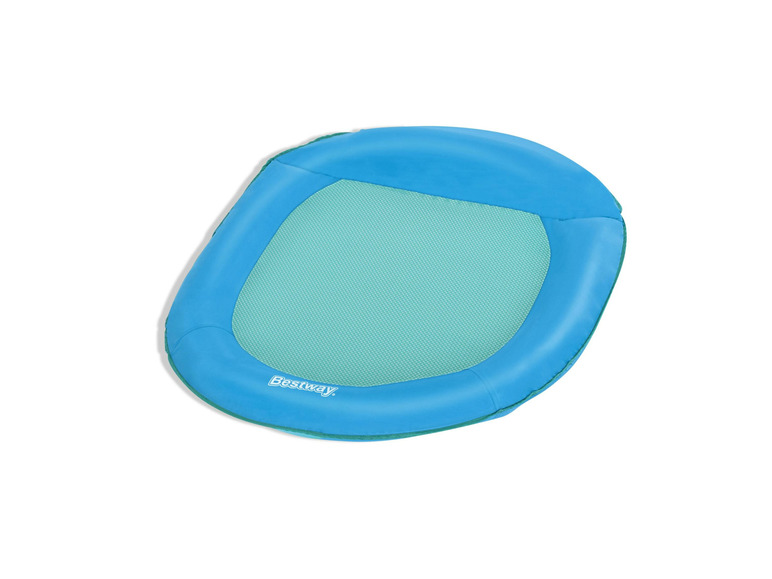 Ein blauer Bestway aufblasbarer Pool-Liegestuhl mit einem hellgrünen Mesh-Sitz.
