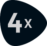 Schwarzes Abzeichen mit grauem Text „4x“.