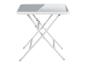 Weißer Klapptisch mit grauer Platte.