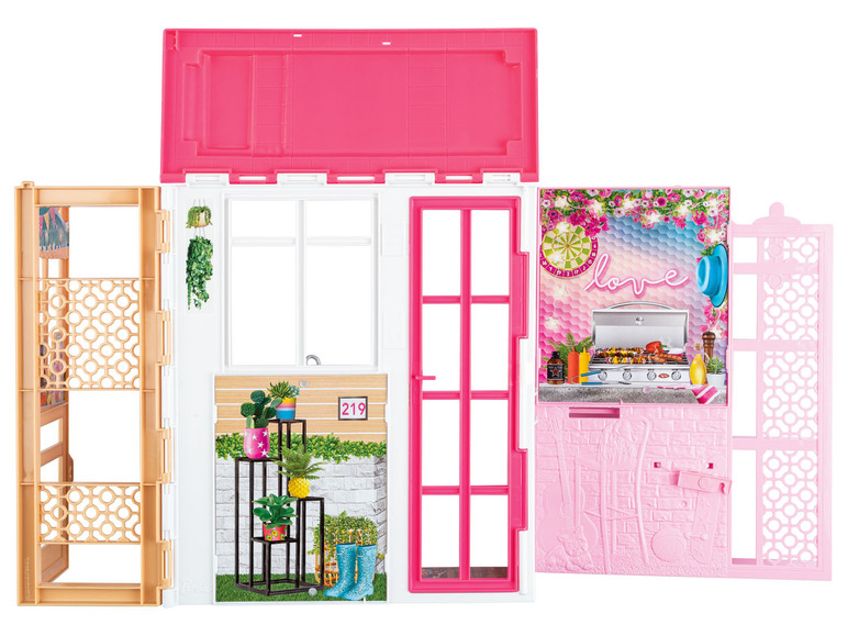 Gehe zu Vollbildansicht: Barbie Ferienhaus, mit Möbeln und Puppe, tragbar - Bild 2