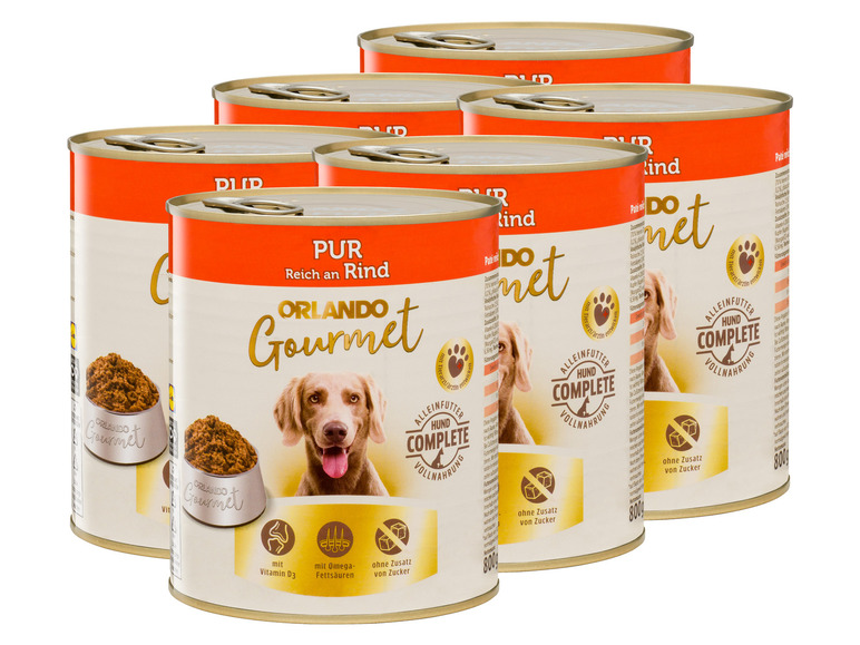 Gehe zu Vollbildansicht: ORLANDO Gourmet Hundenassnahrung Pur reich an Rind, 6 x 800 g - Bild 1