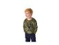 Junge in grünem „JURASSIC WORLD“-Sweatshirt und dunkelblauer Hose.