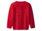 Roter Strickpullover mit langen Ärmeln und geripptem Kragen, Bündchen und Saum.