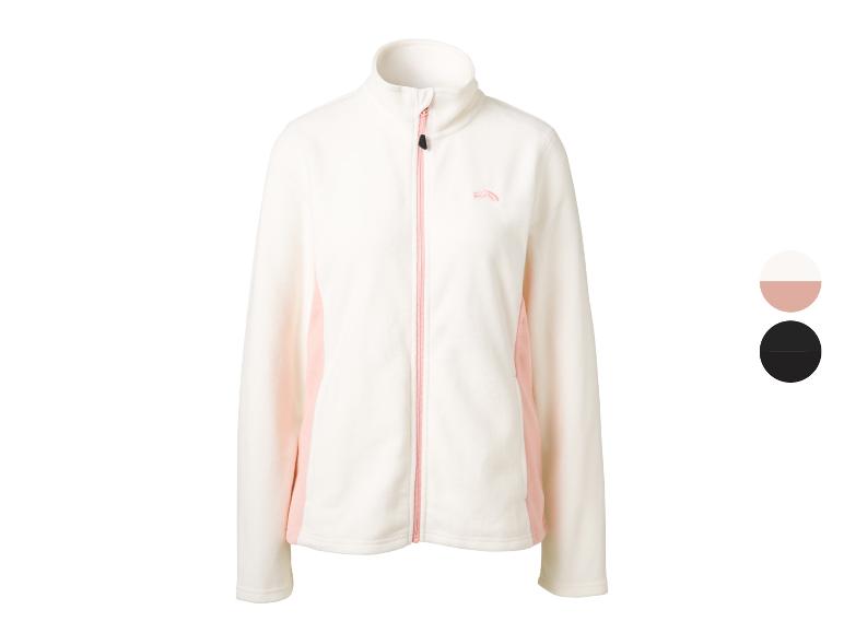 Damen-Fleecejacke in Weiß mit rosa Akzenten und durchgehendem Reißverschluss.