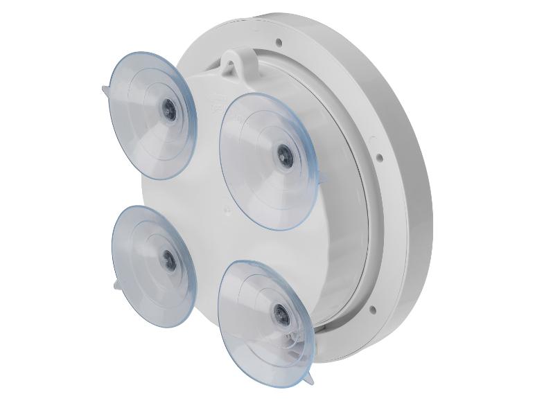 Weißer Spiegelhalter mit vier Saugnäpfen.