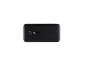 Schwarze Powerbank mit diagonalem Streifenmuster und LED-Anzeigen.