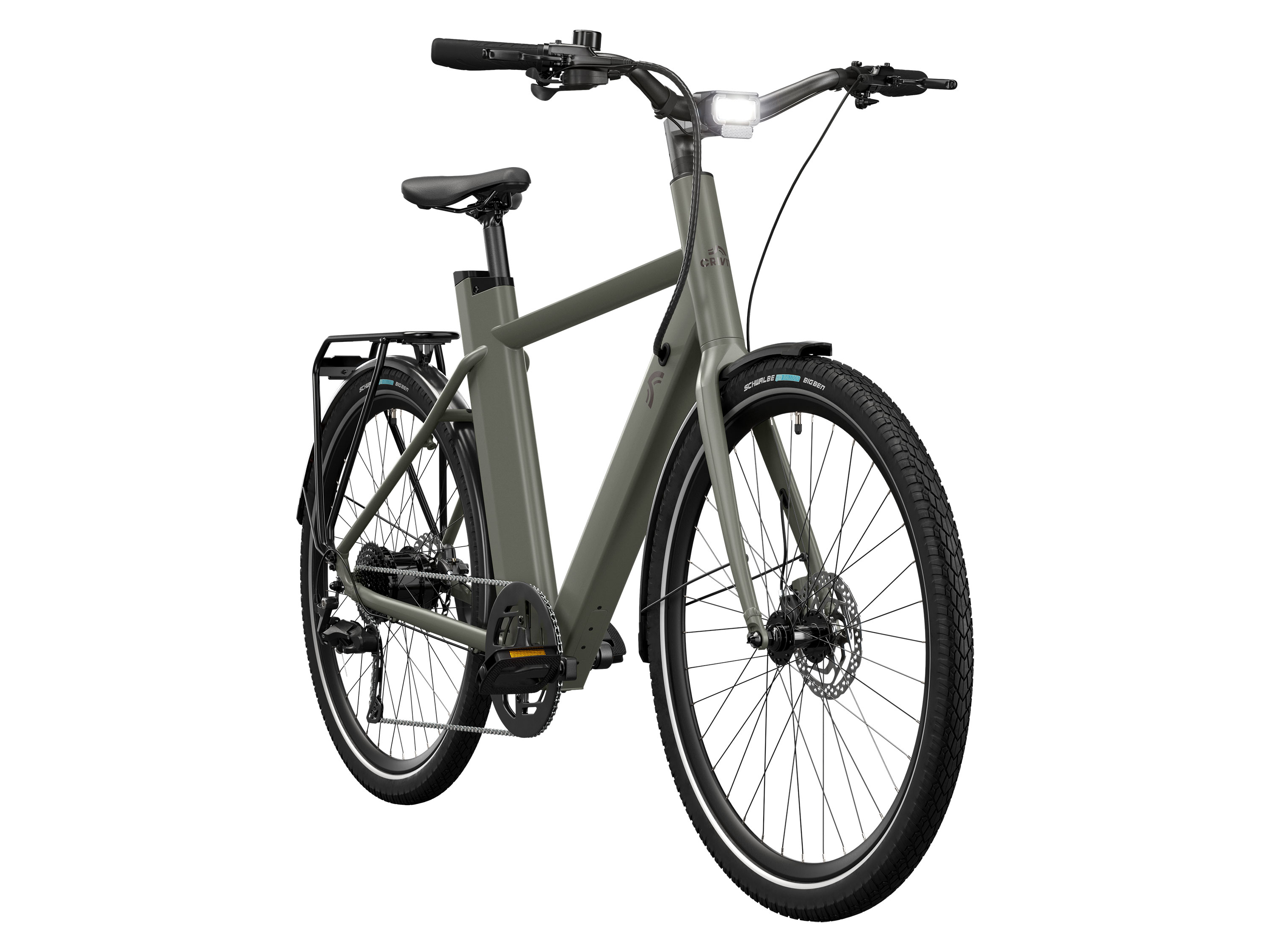 CRIVIT Urban E-Bike X.3 Shimano CUES (Olive Green)““ | 27,5 Breite: 250 mm, mit Re, Autoventil und Schraderventil-Adapter, Shimano-V wie z. B. Flaschen und Taschen Optimal für eine Körpergröße von: 170 – 195 cm Größe: Radgröße: 27