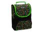 Schwarze Lunchtasche mit Videospielcharakter-Print und grünen Akzenten.
