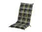 Garten Sitzkissen mit Karomuster in Grün- und Grautönen.