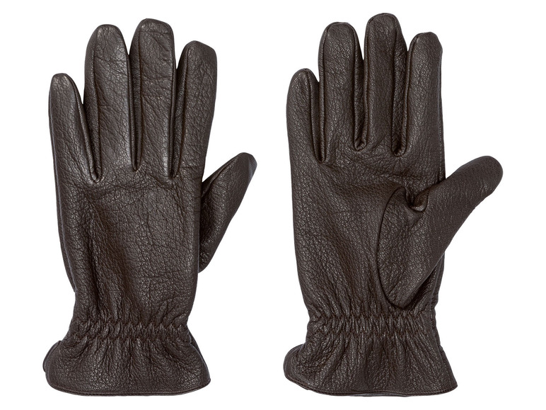 Ein Paar braune Lederhandschuhe.