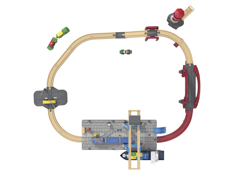 Playtive 3 Holz Eisenbahn-Set mit Containerhafen, Stationen