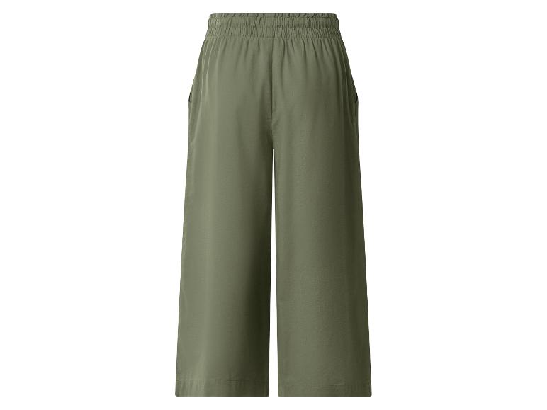 Rückansicht einer olivgrünen weiten Hose mit Gummizug in der Taille