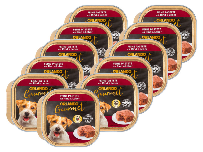Gehe zu Vollbildansicht: ORLANDO Gourmet Hundenassnahrung Feine Pastete mit Rind & Leber, 11 x 150 g - Bild 1