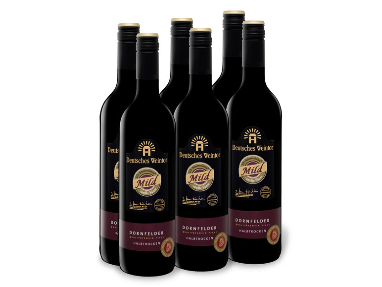 6 x 0,75-l-Flasche Weinpaket Deutsches Weintor EDITION MILD Dornfelder Pfalz QbA halbtrocken, Rotwein