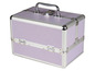 Eine lilafarbene Aluminium-Koffer mit einem Griff