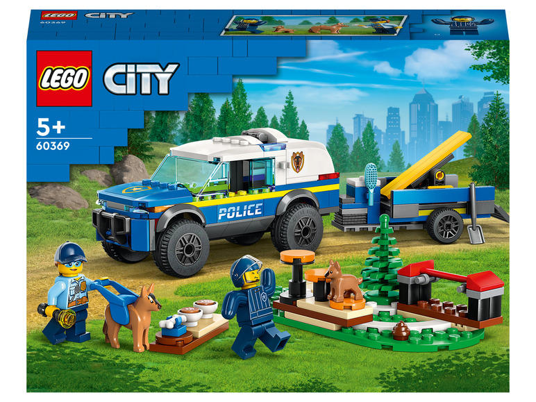 LEGO City-Set mit einem Polizeibus und einem Hundetrainingspark.