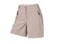 Beige Sportshorts mit Reißverschlüssen und Knopf.