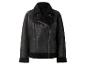 Schwarze Lammfellimitat-Jacke mit Teddyfutter und asymmetrischem Reißverschluss.