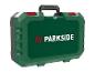 Grüner PARKSIDE Werkzeugkoffer mit roten Verschlüssen und schwarzem Griff