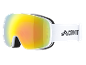 Weiße Skibrille mit verspiegelten Gläsern und schwarzem Band