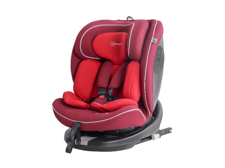 Ein roter BabySafe Autositz mit 360-Grad-Drehung.