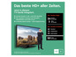 Ein Fernseher mit HD+ Paket, inklusive 26 private und 3 ultra HD Sender, Mediatheken und UHD-Switch.