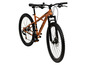 Ein orangefarbenes Mountainbike mit Scheibenbremsen.