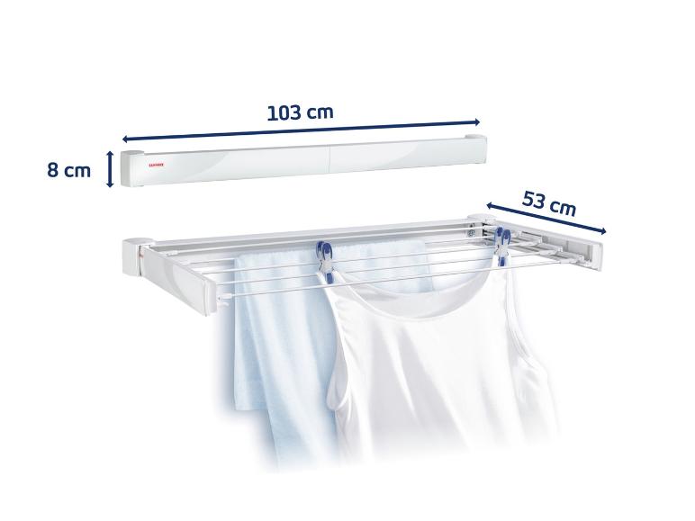 Wäschetrockner zur Wandmontage mit 103 cm Länge und 53 cm Breite.