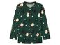 Grünes Langarmshirt mit Weihnachtsmann-, Weihnachtsbaum- und Sternenmustern.