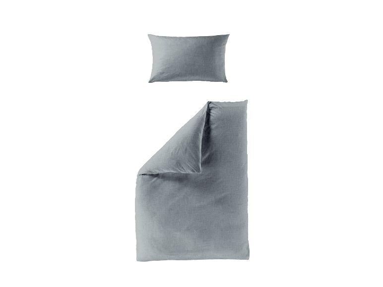 Bettwäsche: Bettbezug und Kissenbezug, hellblaue Farbe.