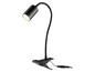Schwarze flexible Schreibtischlampe mit Klemme.
