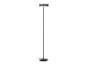 Moderne schwarze Stehlampe mit rundem Fuß und flachem, zylindrischem Schirm