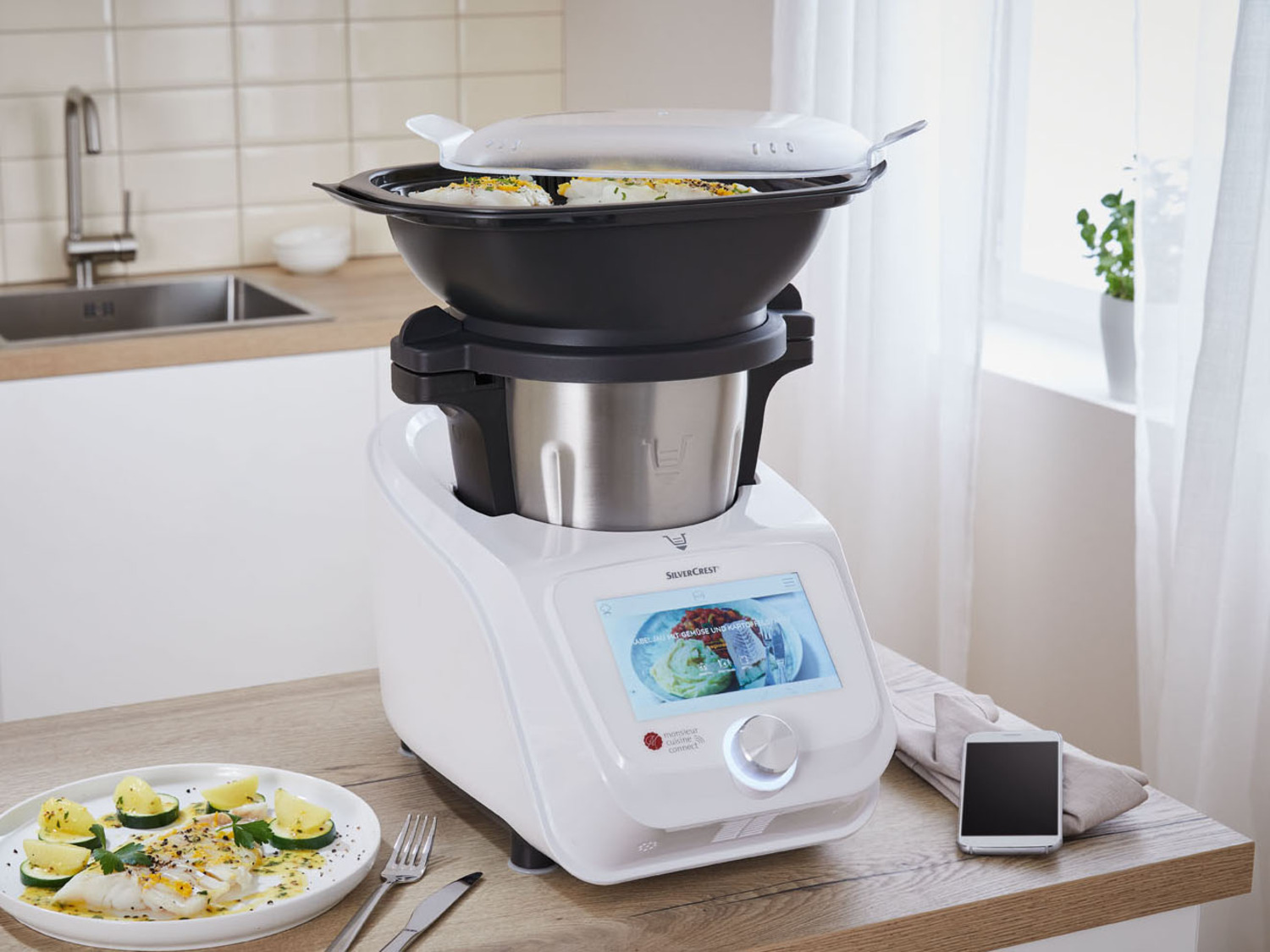 SilverCrest Monsieur Cuisine Connect Küchenmaschine – 1100 W, 11 Funktionen, Mit App & Touchscreen