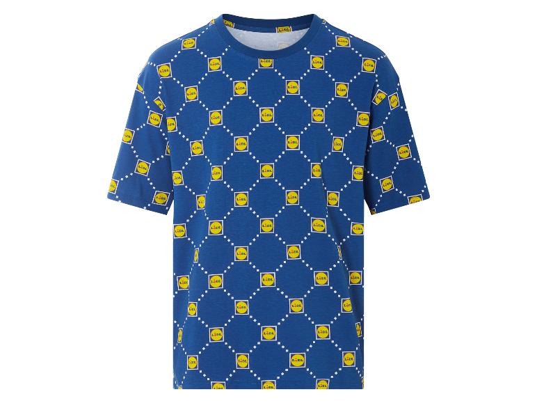 Blaues T-Shirt mit Lidl-Muster.