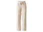 Beige, weite Hose mit Kordelzug in der Taille.