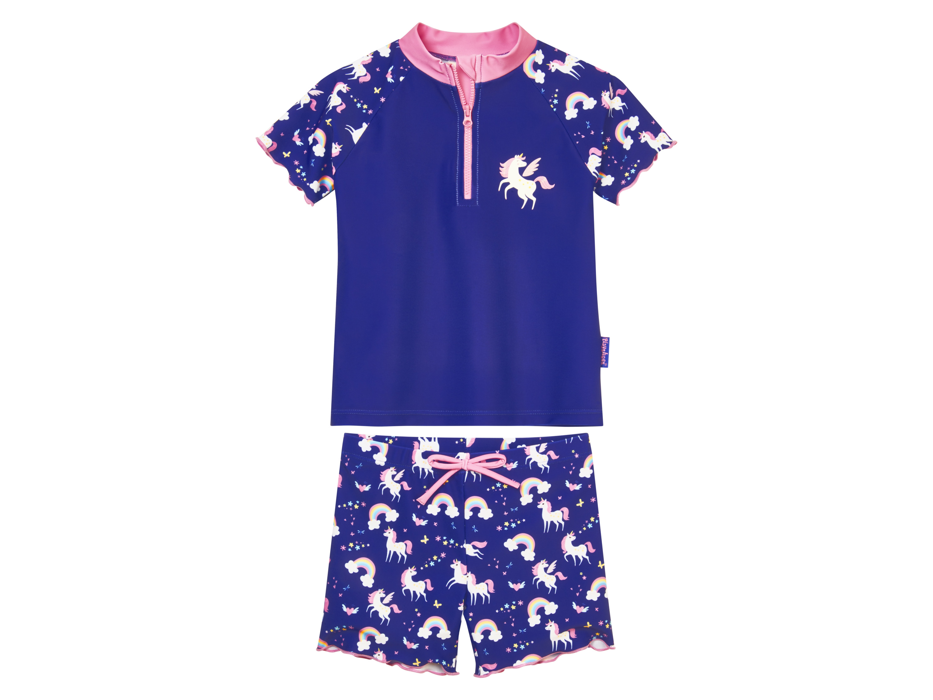 Playshoes Baby/kleinkinder Mädchen Badeset zweiteilig (Einhorn, 86/92)““ | Shorts mit Alloverprint Detail: Unterlegter Reißverschluss mit Kinnschutz, Windeleinsatz bis einschließlich Größe 86/92 Set: 2-teilig, Badeshirt und Badehose Material: Polyester recycled, 15 % Elasthan Pflegehinweis: waschen bei max. 30 °C nicht bleichen nicht im Wäschetrockner trocknen nicht bügeln nicht trockenreinigen Größe: 74/80 – 110/116 Oeko-Tex® Standard 100 Geprüft auf Schadstoffe Zertifizierungsnummer: 23.Hde.59948 Hohenstein Htti Standard 100 by Oeko-Tex® ist die weltweit bekannteste, unabhängige Zertifizierung schadstoffgeprüfter Textil- und Lederprodukte aller Art – vom Garn und den Stoffen bis hin zum gebrauchsfertigen Artikel. Das Label bestätigt