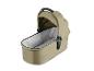 Beige Kinderwagenwanne mit grauem Innenraum und schwarzem Griff