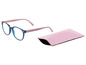 Blaue Brille mit rosa Etui